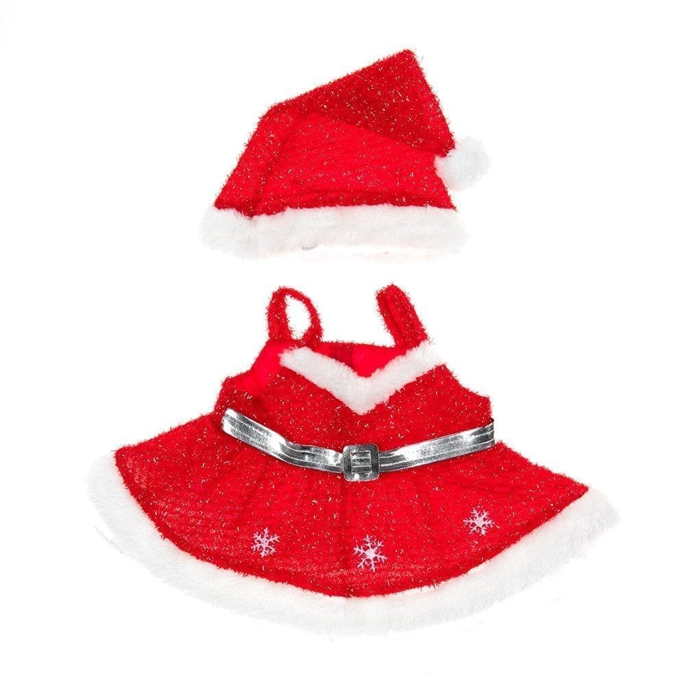 ROBE ET TOQUE ÉTINCELLES ET FLOCONS ROUGE 40CM